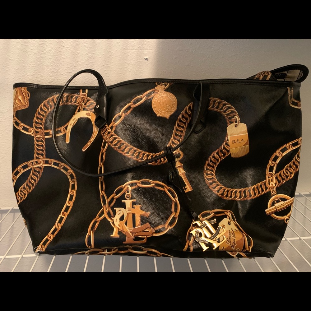Ralph Lauren black and gold emblem bag.
